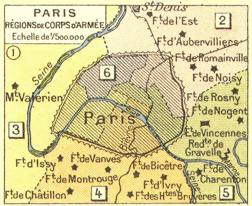 Carte des rgions de corps d'Arme (Paris).