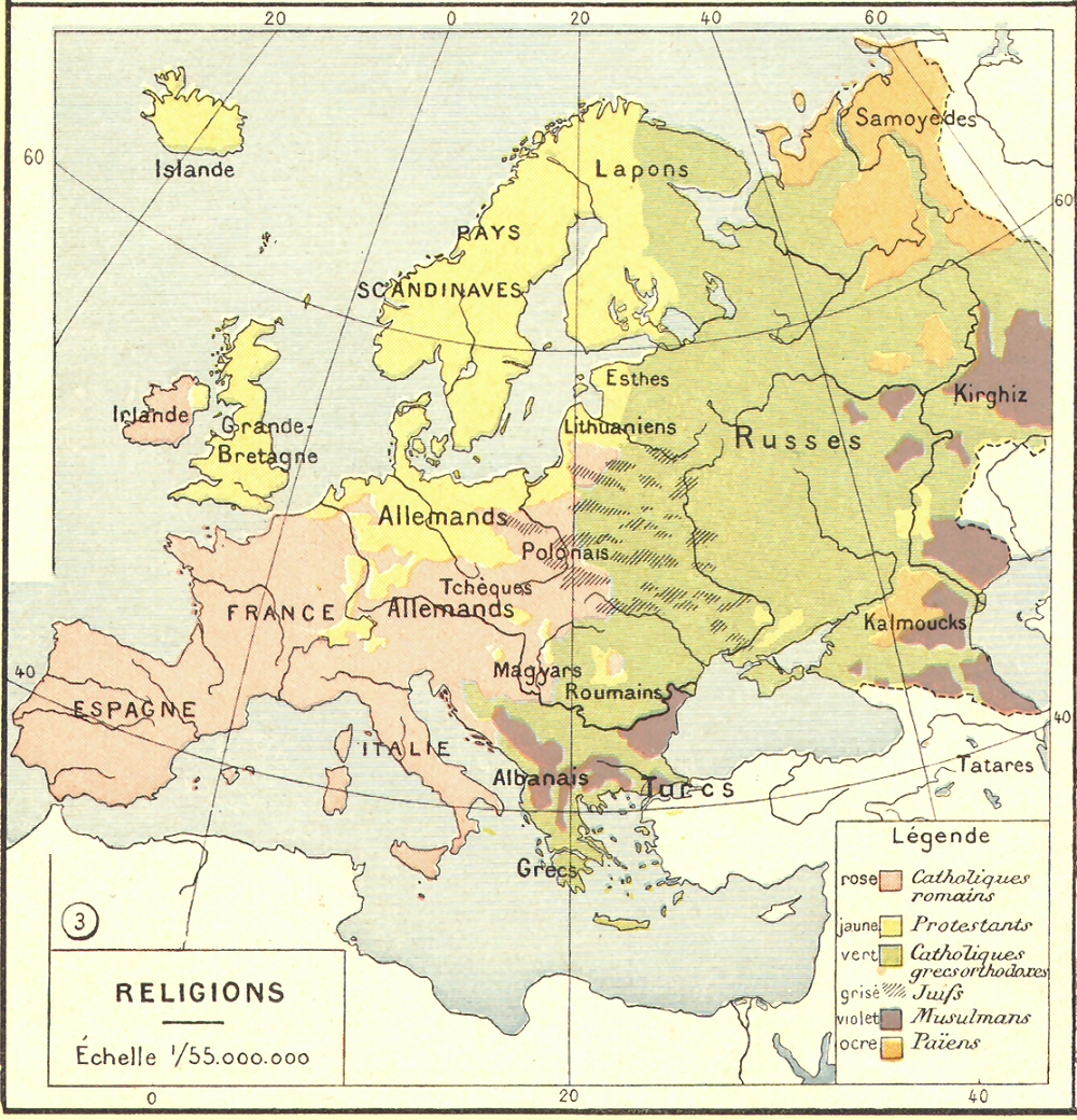 Carte des religions en Europe.