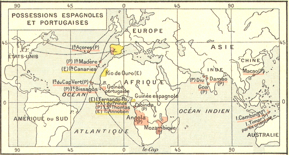 Carte des possessions espagnoles et portugaises.