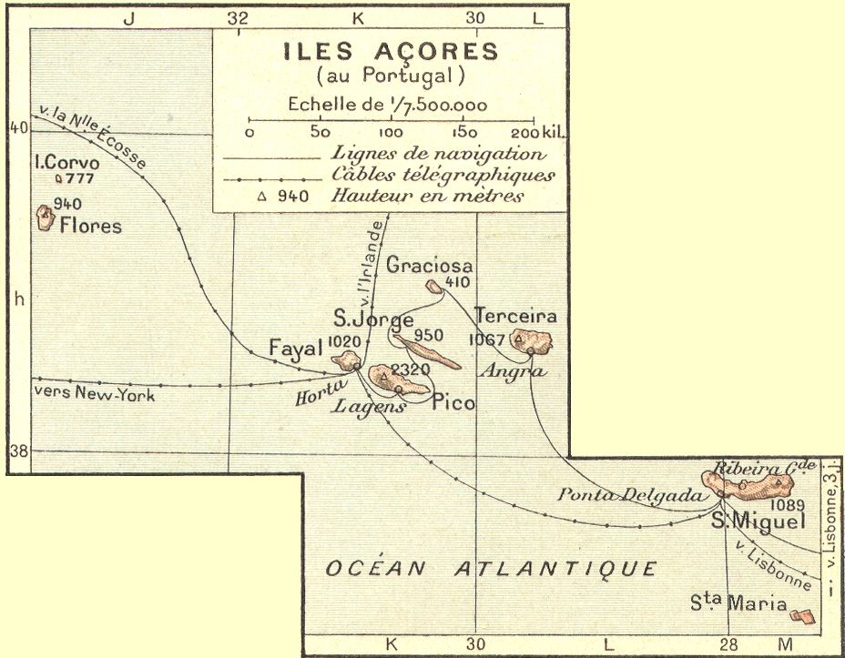 Carte des Iles Aores.