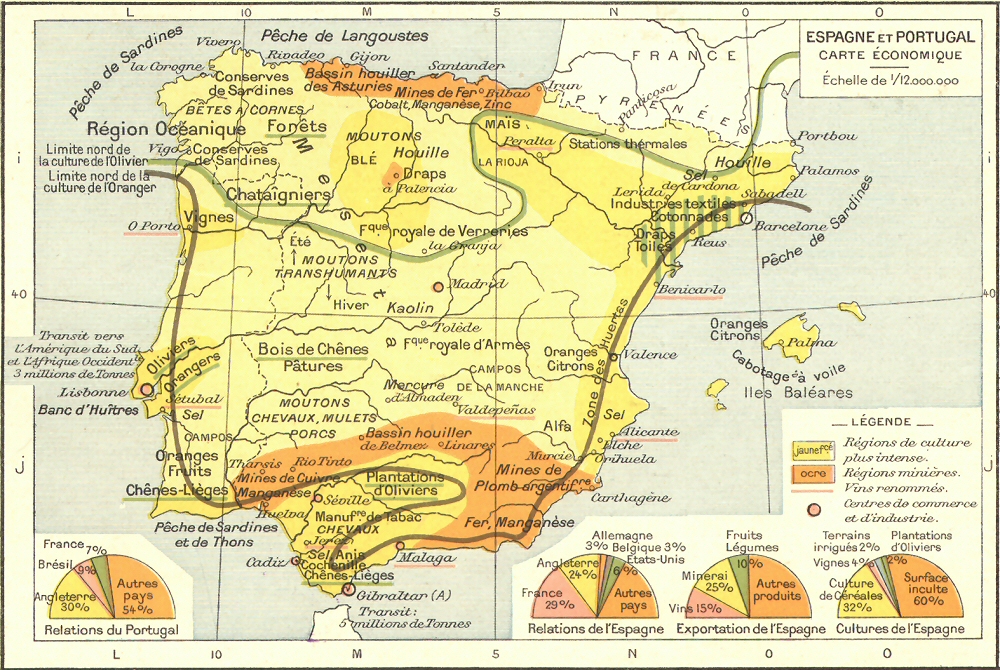 Carte conomique de l'ESpagne et du Portugal.