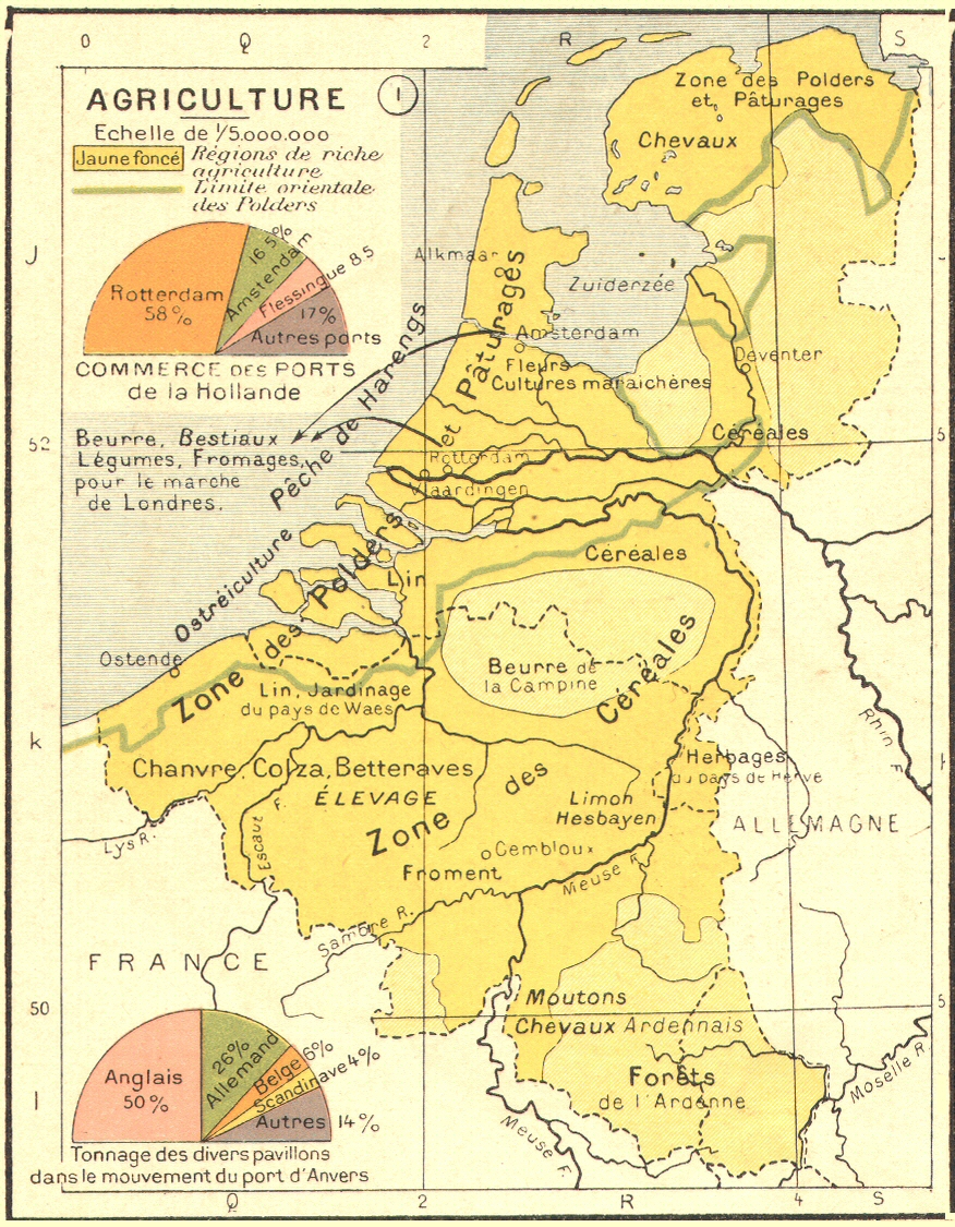 Carte de l'agriculture en Belgique et dans les Pays-Bas.