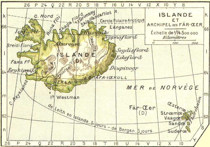 Carte de l'Islande et des Fro.