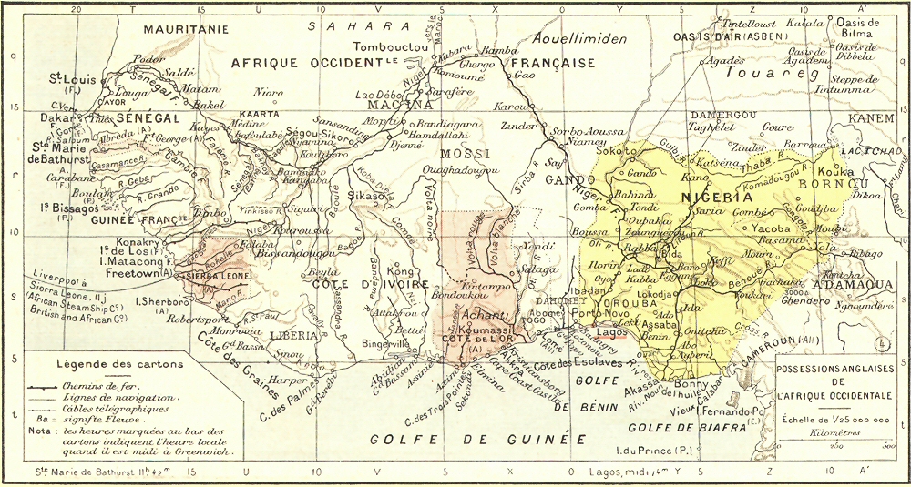 Carte des possessions anglaises de l'Afrique Occidentale.