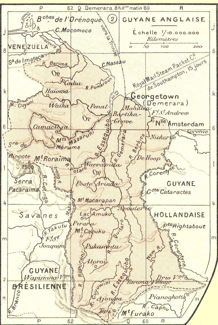 Carte de la Guyane anglaise.