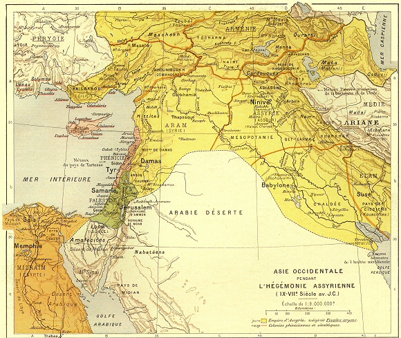 Carte de l'Asie occidentale au temps de l'hgmonie assyrienne.