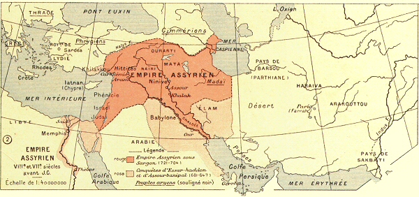 Carte de l'Empire assyrien (VIIIe et VIIe sicles).