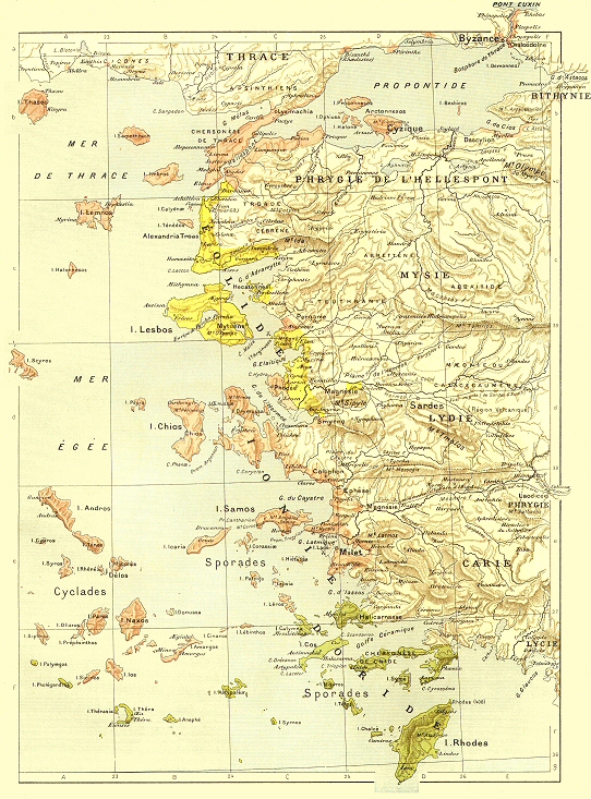 Carte des colonies grecques en Asie mineure.