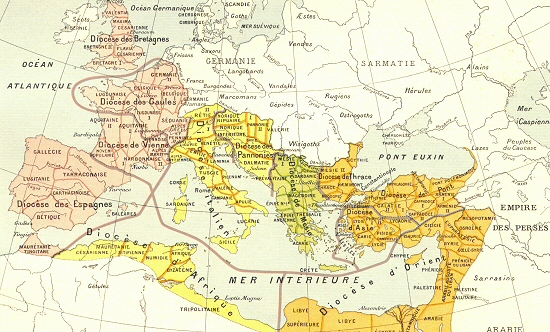 Carte de l'empire romain  partir de Diocltien.