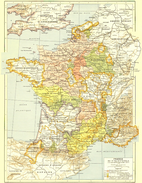 Carte de la France du Xe au XIVe sicle.