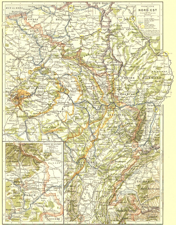 Carte de la frontire du Nord-Est de la France.