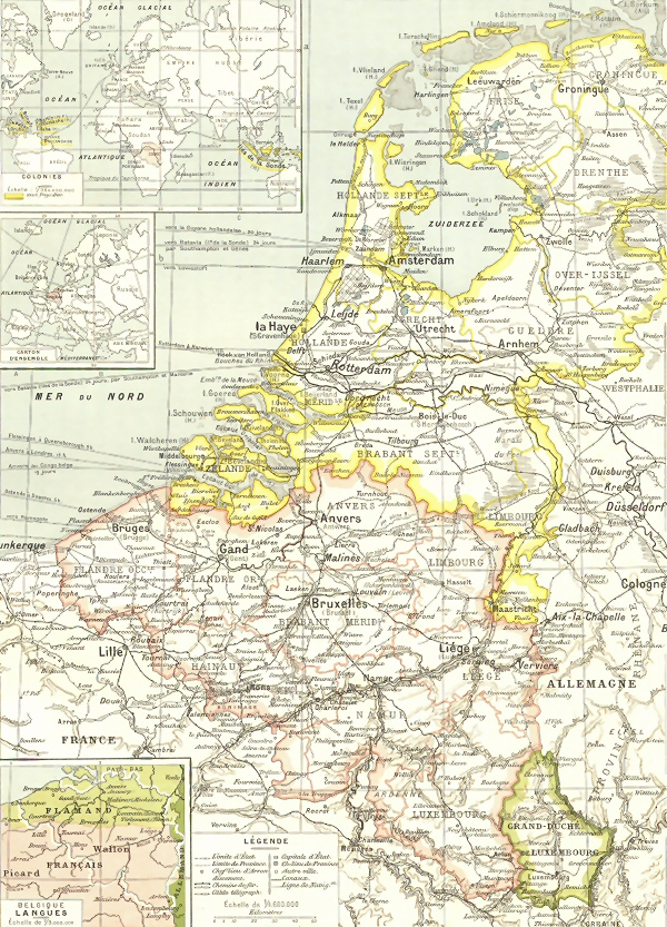 Carte politique de la Belgique et des Pays-Bas.