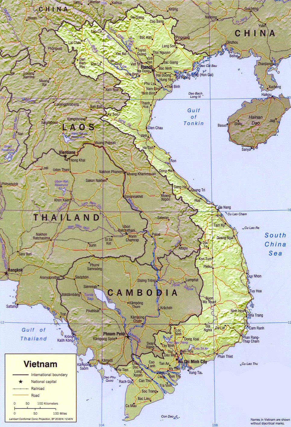 Carte du Vietnam (topographie).