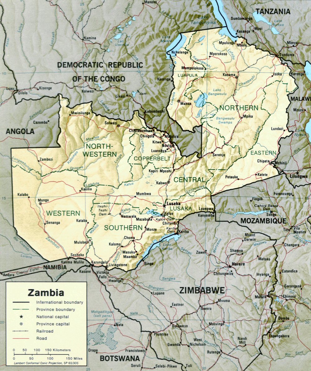 Carte de la Zambie (topographie).