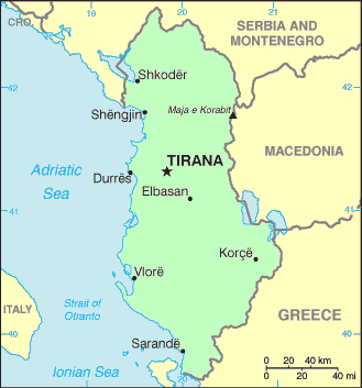 Carte de l'Albanie.