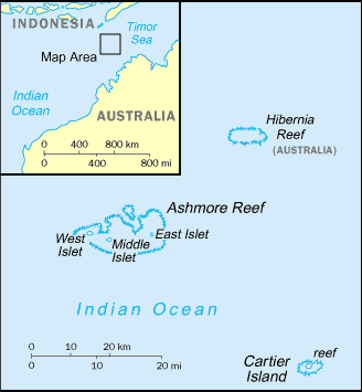 Carte des îles Ashmore et Cartier.