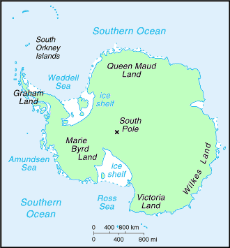 Carte de l'Antarctique.