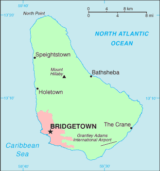 Carte de la Barbade.