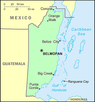 Carte du Belize.