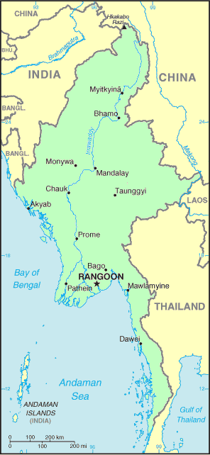 Carte de la Birmanie.