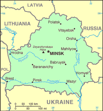 Carte de la Biélorussie.