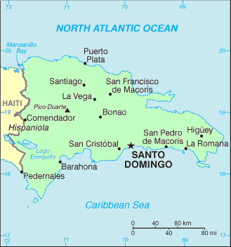 Carte de la République Dominicaine.