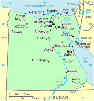 Carte de l'Egypte.