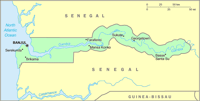 Carte de la Gambie.