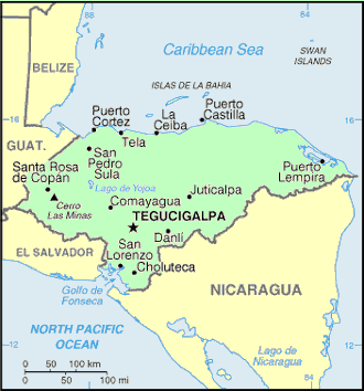 Carte du Honduras.