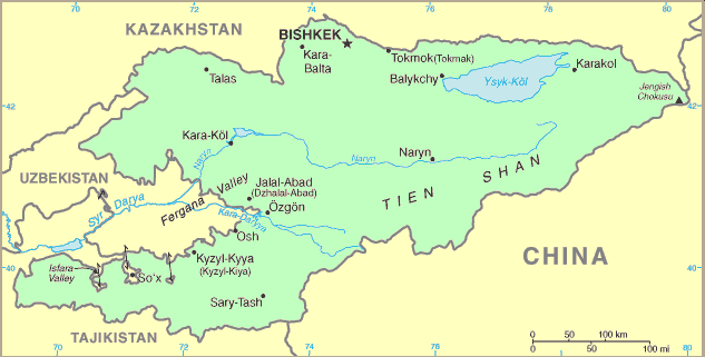 Carte du Kirghiztan.