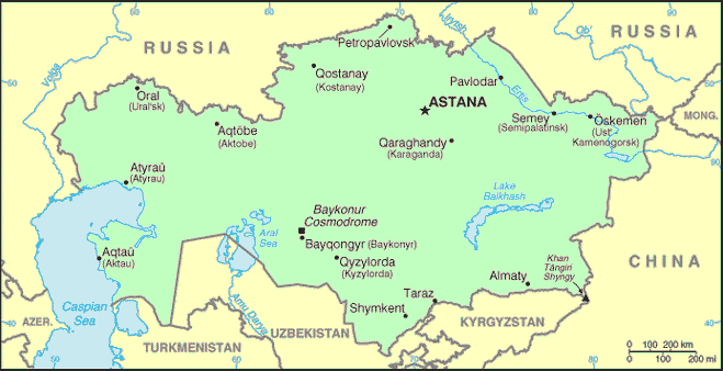 Carte du Kazakhstan.
