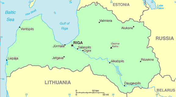 Carte de la Lettonie.