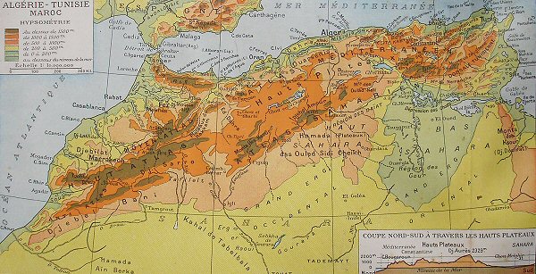 Carte physique du Maghreb.