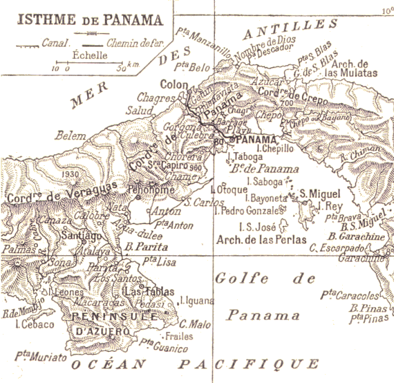 Carte de l'Isthme de Panama.