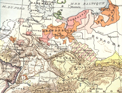 Carte de la Prusse et de l'Autriche aux 17e et 18e sicles.