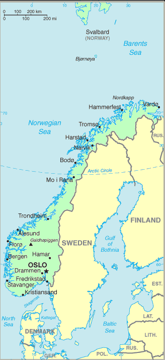 Carte de la Norvège.
