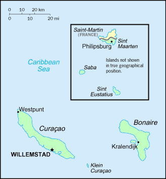Carte des Antilles Néerlandaises.