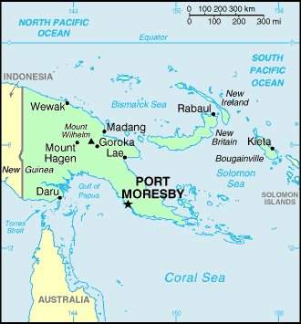 Carte de la Papouasie-Nouvelle-Guinée.