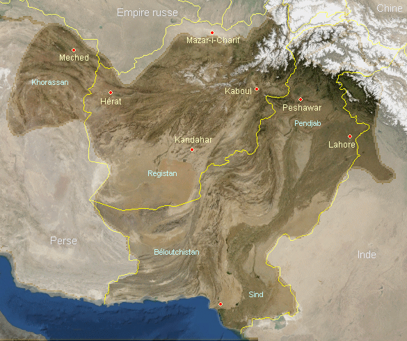Carte de l'Afghanistan au XVIIIe siècle.