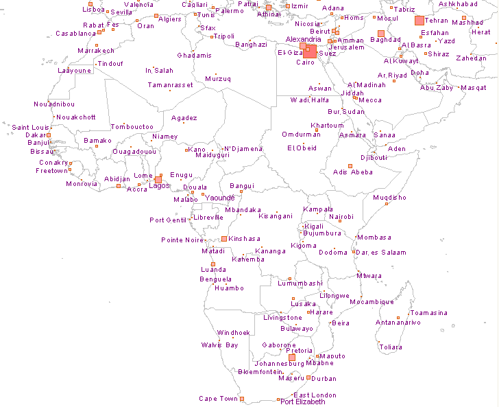 Carte des grandes agglomérations en Afrique