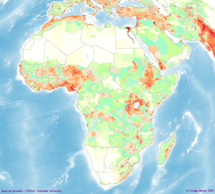 Carte de la densité de la population en Afrique.