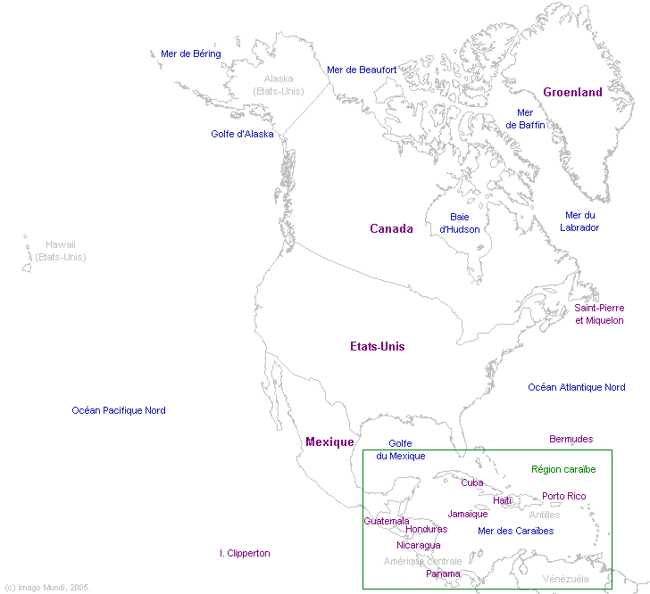 Carte de localisation des pays d'Amérique du Nord