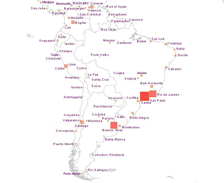 Carte des grandes agglomérations en Amérique du Sud