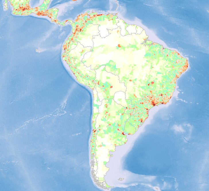 Carte de la densité de la population en Amérique du Sud
