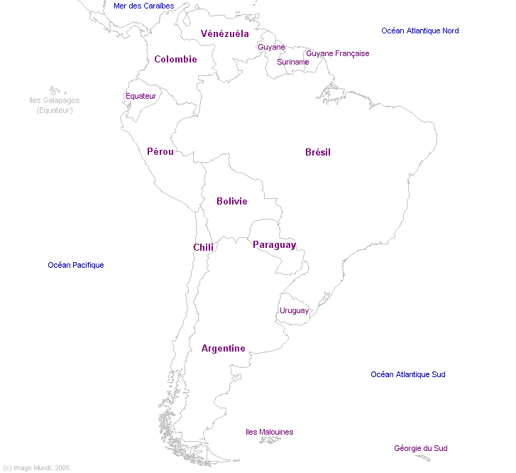 Carte de localisation des pays d'Amérique du Sud.