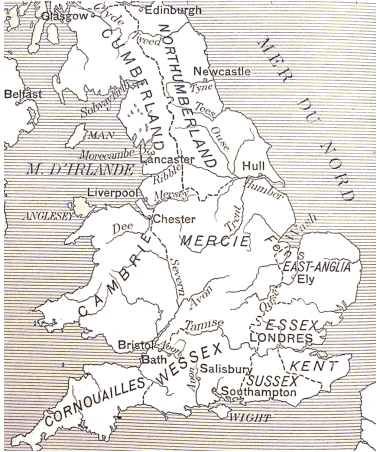 Carte de l'Angleterre au Moyen âge.