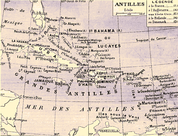 Carte des Antilles.