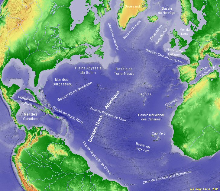 Carte de l'Océan Atlantique Nord