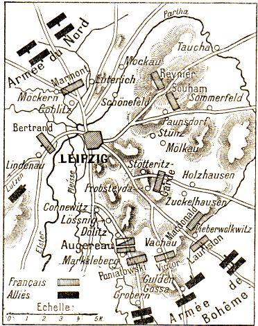 Plan de la bataille de Leipzig.