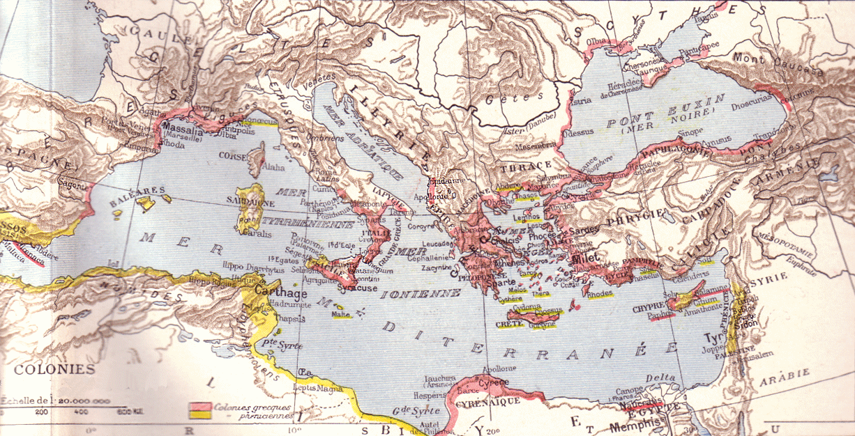 Carte des colonies grecques et des colonies phniciennes.